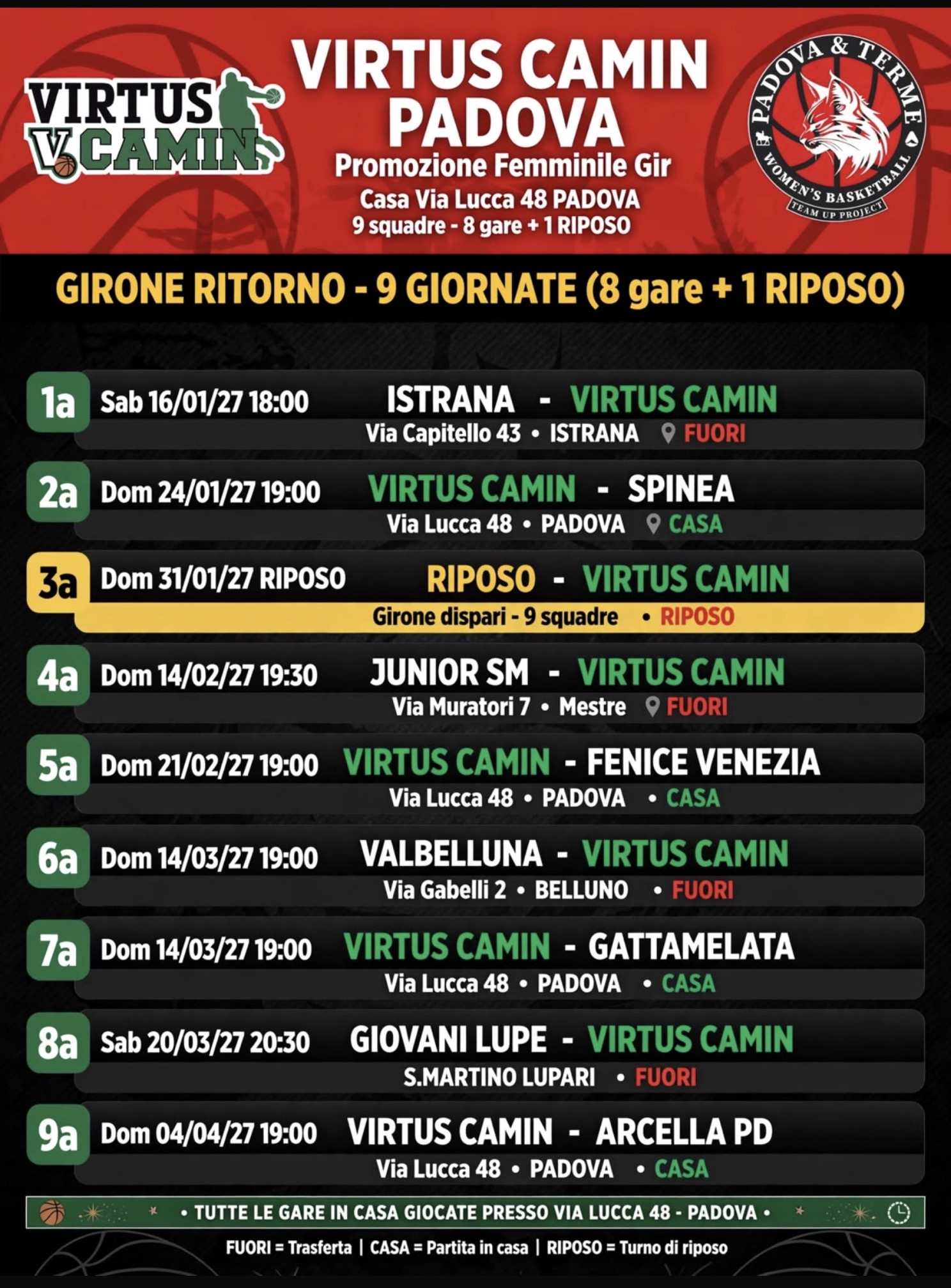 Calendario Ritorno Promozione Virtus 